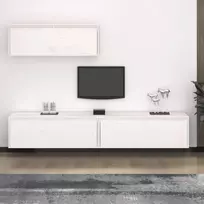 TV staliukas Televizoriaus spintelės, 3vnt., baltos, pušies medienos masyvas