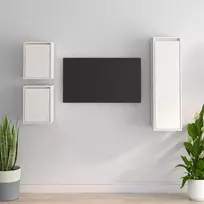 TV staliukas Televizoriaus spintelės, 3vnt., baltos, pušies medienos masyvas