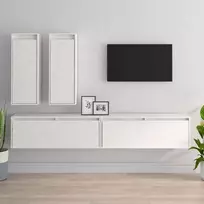 TV staliukas Televizoriaus spintelės, 4vnt., baltos, pušies medienos masyvas