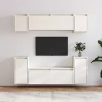 TV staliukas Televizoriaus spintelės, 6vnt., baltos, pušies medienos masyvas