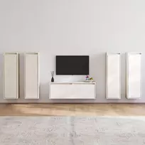TV staliukas Televizoriaus spintelės, 5vnt., baltos, pušies medienos masyvas