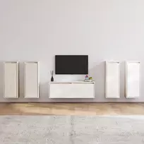 TV staliukas Televizoriaus spintelės, 5vnt., baltos, pušies medienos masyvas