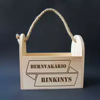 Medinė butelių dėžė su virve "Bernvakario rinkinys"