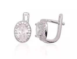 Sidabriniai auskarai anglišku užsegimu, Metalas: Sidabras, Praba: 925°, Akmuo: Cirkonai - 2.7 g. - 12 mm.