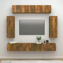 TV staliukas TV spintelių komplektas, 6 dalių, dūminio ąžuolo, mediena