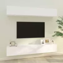 TV staliukas Sieninės televizoriaus spintelės, 4vnt., baltos, 100x30x30cm