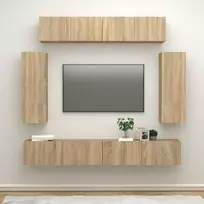 TV staliukas Televizoriaus spintelių komplektas, 6 dalių, ąžuolo, mediena
