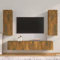 TV staliukas TV spintelių komplektas, 4 dalių, dūminio ąžuolo, mediena