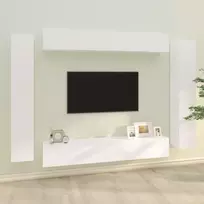 TV staliukas Televizoriaus spintelių komplektas, 8 dalių, baltas, mediena
