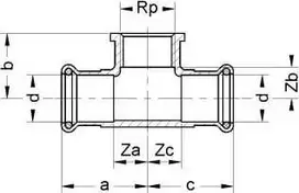SANHA Purapress Varinis trišakis ZW x GW x ZW 22mm x 1/2'' x 22mm (181302212)