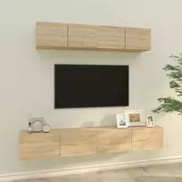 TV staliukas Televizoriaus spintelių komplektas, 4 dalių, ąžuolo, mediena