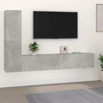 TV staliukas TV spintelių komplektas, 4 dalių, betono pilkas, mediena