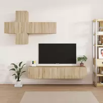 TV staliukas Televizoriaus spintelių komplektas, 7 dalių, ąžuolo, mediena