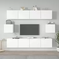 TV staliukas Televizoriaus spintelių komplektas, 6 dalių, baltas, mediena