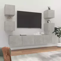TV staliukas TV spintelių komplektas, 6 dalių, betono pilkas, mediena