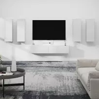TV staliukas Televizoriaus spintelių komplektas, 6 dalių, baltas, mediena