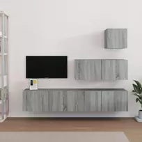 TV staliukas TV spintelių komplektas, 4 dalių, pilkas ąžuolo, mediena