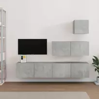 TV staliukas TV spintelių komplektas, 4 dalių, betono pilkas, mediena