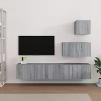 TV staliukas TV spintelių komplektas, 4 dalių, pilkas ąžuolo, mediena