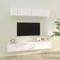 TV staliukas Televizoriaus spintelių komplektas, 6 dalių, baltas, mediena
