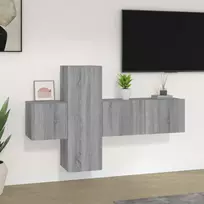 TV spintelių komplektas, 3 dalių, pilkas ąžuolo, mediena