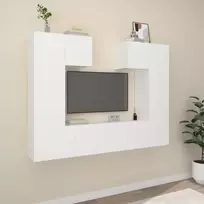 TV staliukas Televizoriaus spintelių komplektas, 6 dalių, baltas, mediena