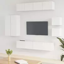 TV staliukas Televizoriaus spintelių komplektas, 8 dalių, baltas, mediena