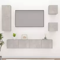 TV staliukas TV spintelių komplektas, 5 dalių, betono pilkas, mediena