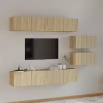 TV staliukas Televizoriaus spintelių komplektas, 6 dalių, ąžuolo, mediena
