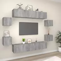 TV staliukas TV spintelių komplektas, 8 dalių, pilkas ąžuolo, mediena