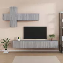 TV staliukas TV spintelių komplektas, 7 dalių, pilkas ąžuolo, mediena