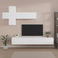 TV staliukas Televizoriaus spintelių komplektas, 7 dalių, baltas, mediena