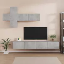 TV staliukas TV spintelių komplektas, 7 dalių, betono pilkas, mediena
