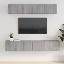 TV staliukas TV spintelių komplektas, 5 dalių, pilkas ąžuolo, mediena