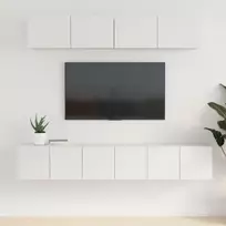 TV staliukas Televizoriaus spintelių komplektas, 5 dalių, baltas, mediena