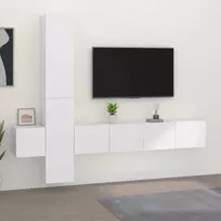 TV staliukas Televizoriaus spintelių komplektas, 5 dalių, baltas, mediena