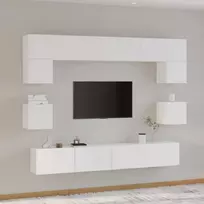 TV staliukas Televizoriaus spintelių komplektas, 8 dalių, baltas, mediena
