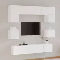 TV staliukas Televizoriaus spintelių komplektas, 8 dalių, baltas, mediena