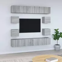 TV staliukas TV spintelių komplektas, 10 dalių, pilkas ąžuolo, mediena