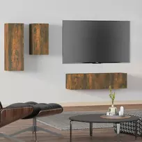 TV staliukas TV spintelių komplektas, 4 dalių, dūminio ąžuolo, mediena