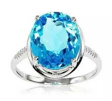 Auksinis žiedas su brangakmeniais. Metalas: Baltas Auksas. Praba: 750°. Akmuo: Briliantai , Mėlynas topazas - 17 - 3.64 g. - Briliantai (0,04Ct), Mėlynas topazas (5,91Ct)