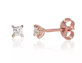 Auksiniai auskarai su brangakmeniais. Metalas: Raudonas Auksas. Praba: 585°. Akmuo: Briliantai - 3 mm. - 0.79 g. - Briliantai (0,15Ct)