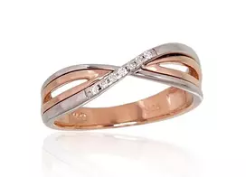 Auksinis žiedas su brangakmeniais. Metalas: Raudonas/Baltas Auksas. Praba: 585°. Akmuo: Briliantai - 17.5 - 2.82 g. - Briliantai (0,035Ct)