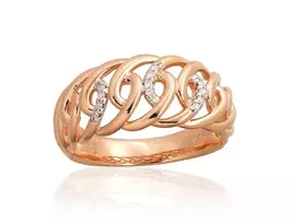Auksinis žiedas su brangakmeniais. Metalas: Raudonas Auksas. Praba: 585°. Akmuo: Briliantai - 17 - 4.1 g. - Briliantai (0,05Ct)