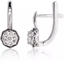 Auksiniai auskarai su brangakmeniais. Metalas: Baltas Auksas. Praba: 585°. Akmuo: Briliantai - 2.21 g. - 13 mm. - Briliantai (0,1Ct)