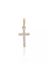Auksinis pakabukas kryželis. Metalas: Geltonas Auksas. Praba: 585°. Akmuo: Cirkonai - 0.3 g. - 16 mm.