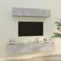 TV staliukas TV spintelių komplektas, 4 dalių, betono pilkas, mediena