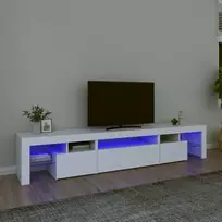 TV staliukas Televizoriaus spintelė su LED apšvietimu, balta, 215x36,5x40cm