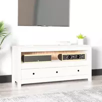 TV staliukas Televizoriaus spintelė, balta, 114x35x52cm, pušies masyvas