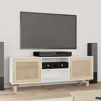 TV staliukas Televizoriaus spintelė, balta, 105x30x40cm, pušis ir ratanas